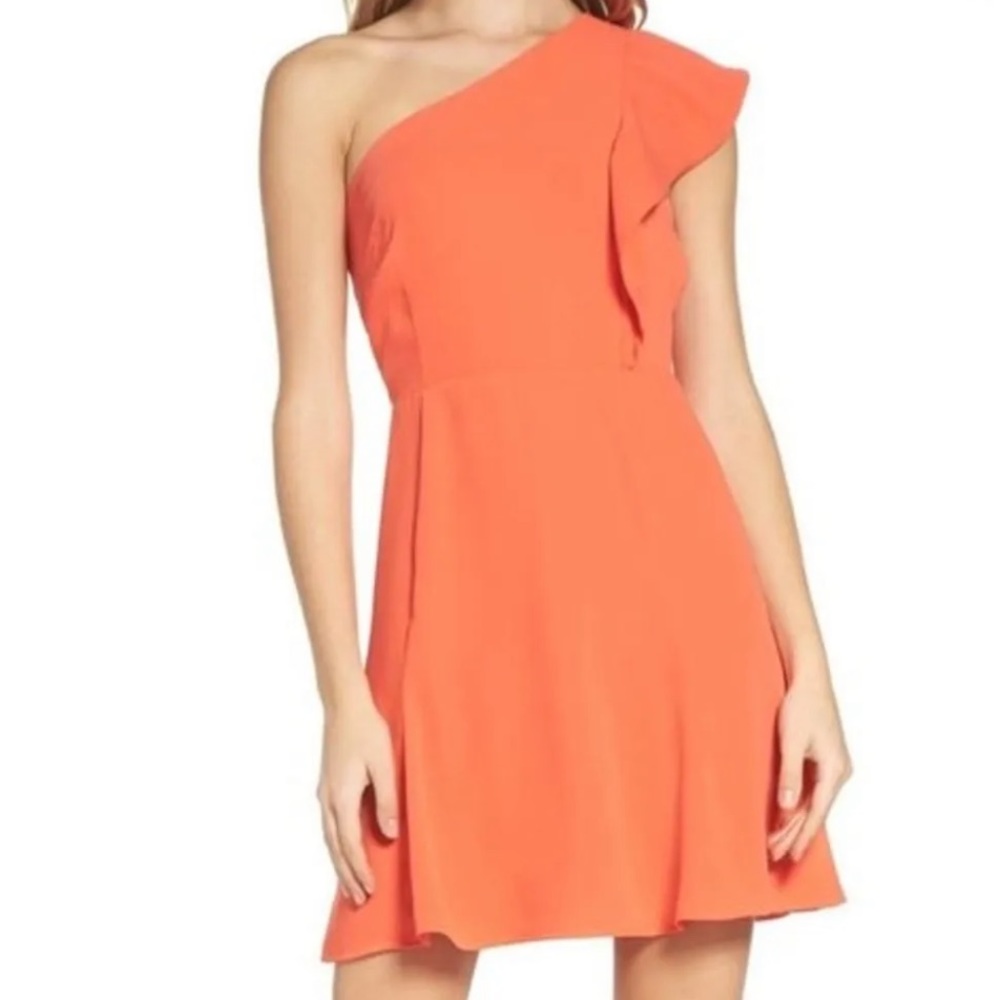19 Cooper Dress - one shoulder - coral color - xs